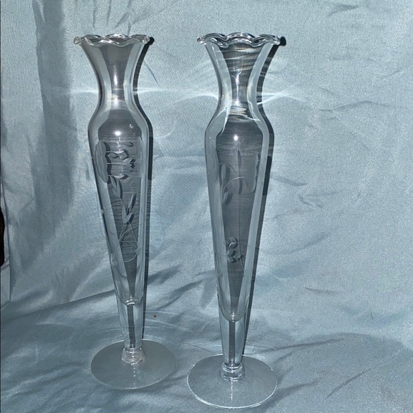BX48 Vintage Heritage Princess House Elegant Glass Vases - Set of 2 - Picture 4 of 5